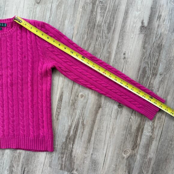 Lauren Ralph Lauren Women 100% Cashmere Cable Knit Sweater Hot Pink Small Luxury - Picture 6 of 9